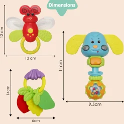 Animal And Fruit Multicolour Set of 3 Musical Rattle Teether
