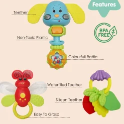 Animal And Fruit Multicolour Set of 3 Musical Rattle Teether