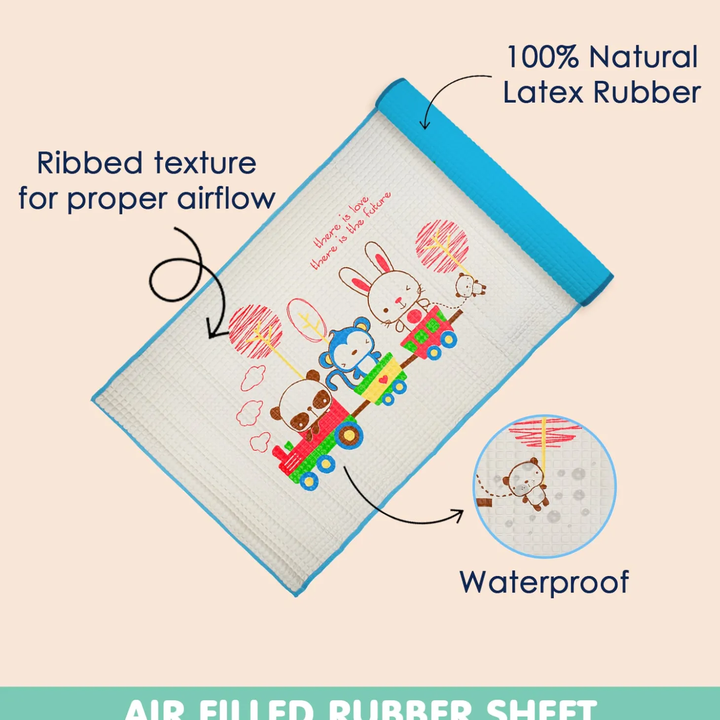 Animal Chu Chu Train Blue Air Filled Waterproof Massage Mat