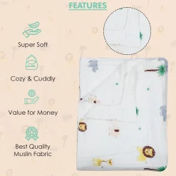 Animal Print White Small Print Muslin Blanket