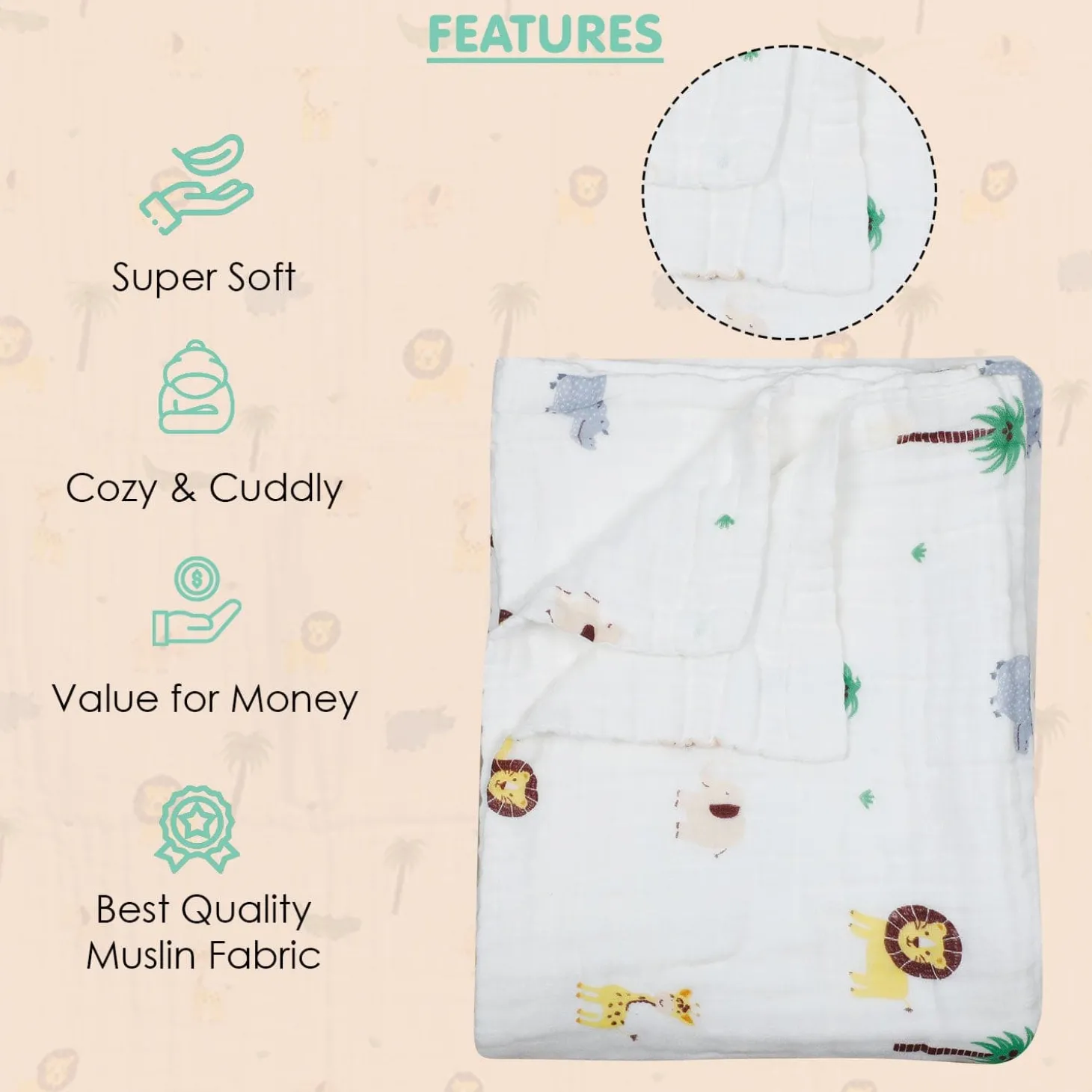 Animal Print White Small Print Muslin Blanket