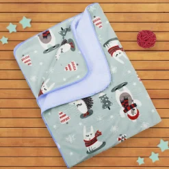 Arctic Animals Mint Green Double Sided Fur Blanket