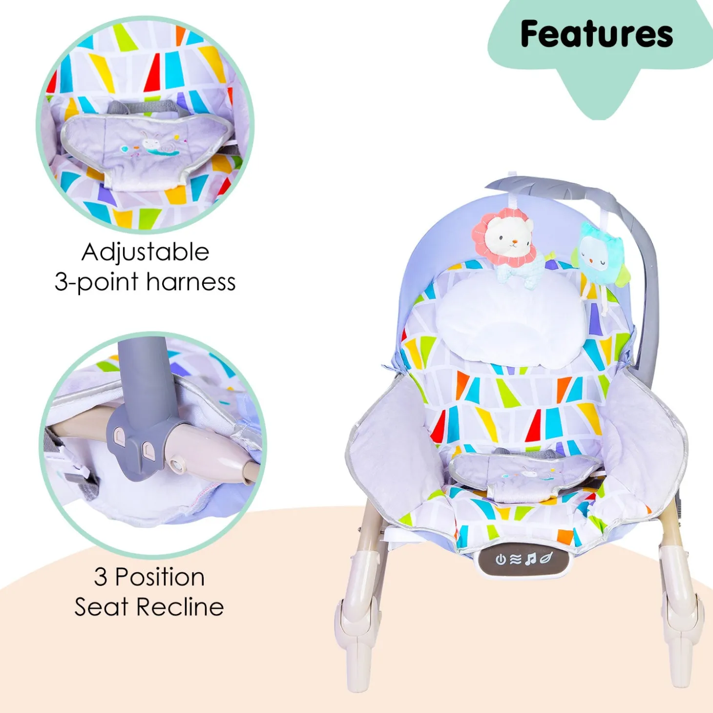 Automatic 3 Position Seat Recliner Bouncer Abstract Grey