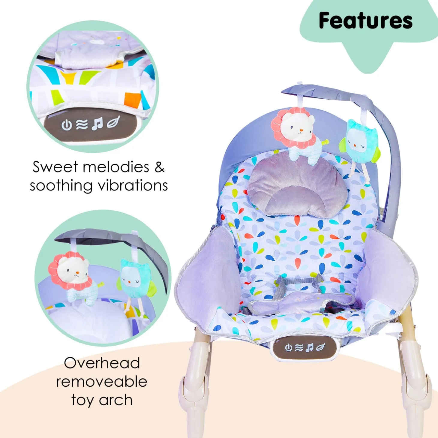 Automatic 3 Position Seat Recliner Bouncer Floral Grey