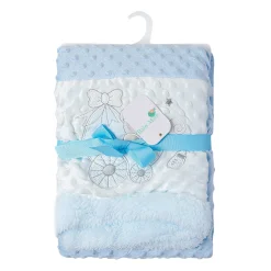 Baby Bear In Pram Soft Reversible Bubble Fur Blanket Blue