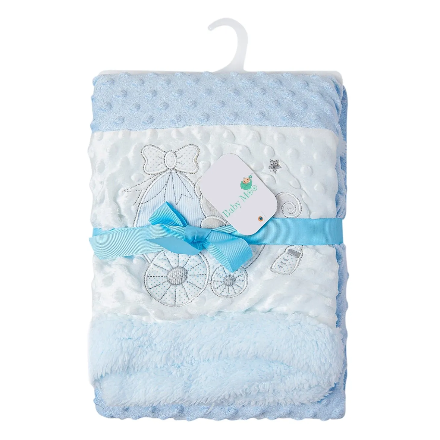 Baby Bear In Pram Soft Reversible Bubble Fur Blanket Blue