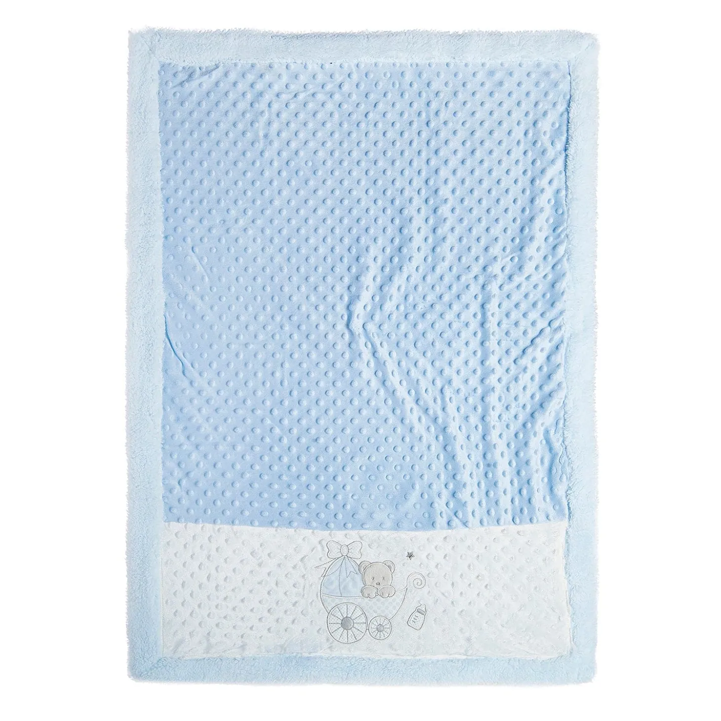 Baby Bear In Pram Soft Reversible Bubble Fur Blanket Blue
