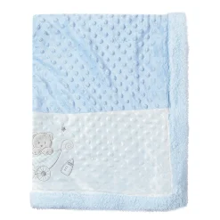 Baby Bear In Pram Soft Reversible Bubble Fur Blanket Blue