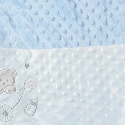 Baby Bear In Pram Soft Reversible Bubble Fur Blanket Blue