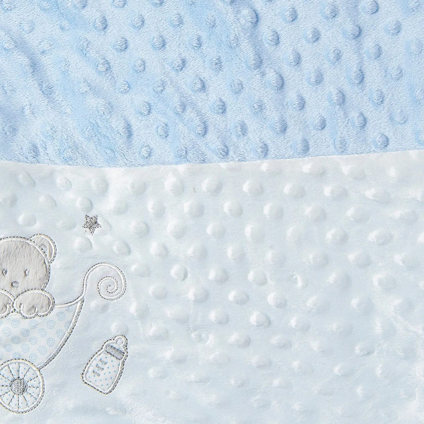 Baby Bear In Pram Soft Reversible Bubble Fur Blanket Blue