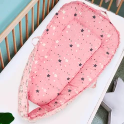 Baby Bed Cum Carry Nest Star And Rabbit Pink