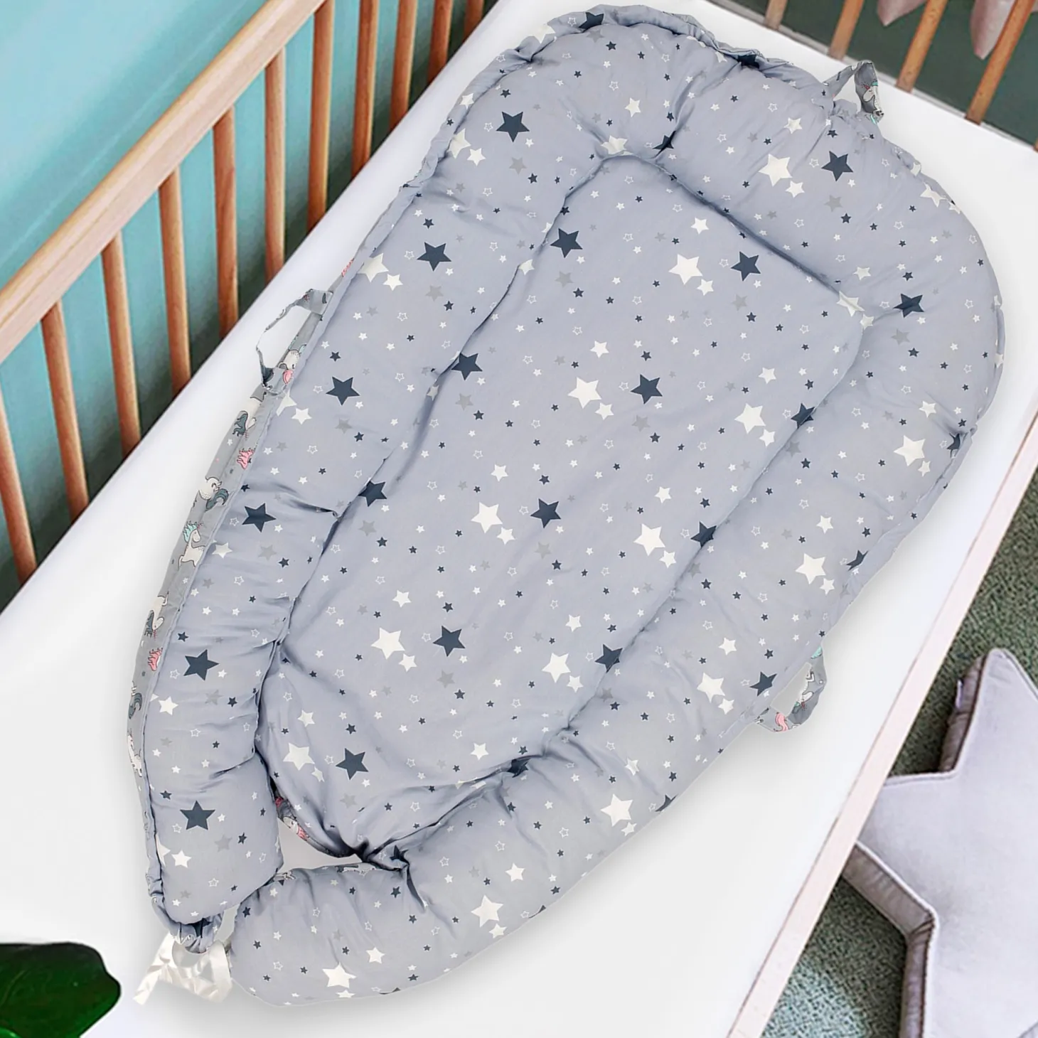 Baby Bed Cum Carry Nest Starry Unicorn Grey