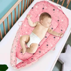 Baby Bed Cum Carry Nest Star And Rabbit Pink