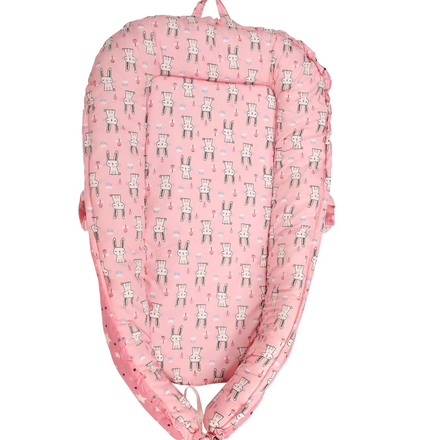 Baby Bed Cum Carry Nest Star And Rabbit Pink
