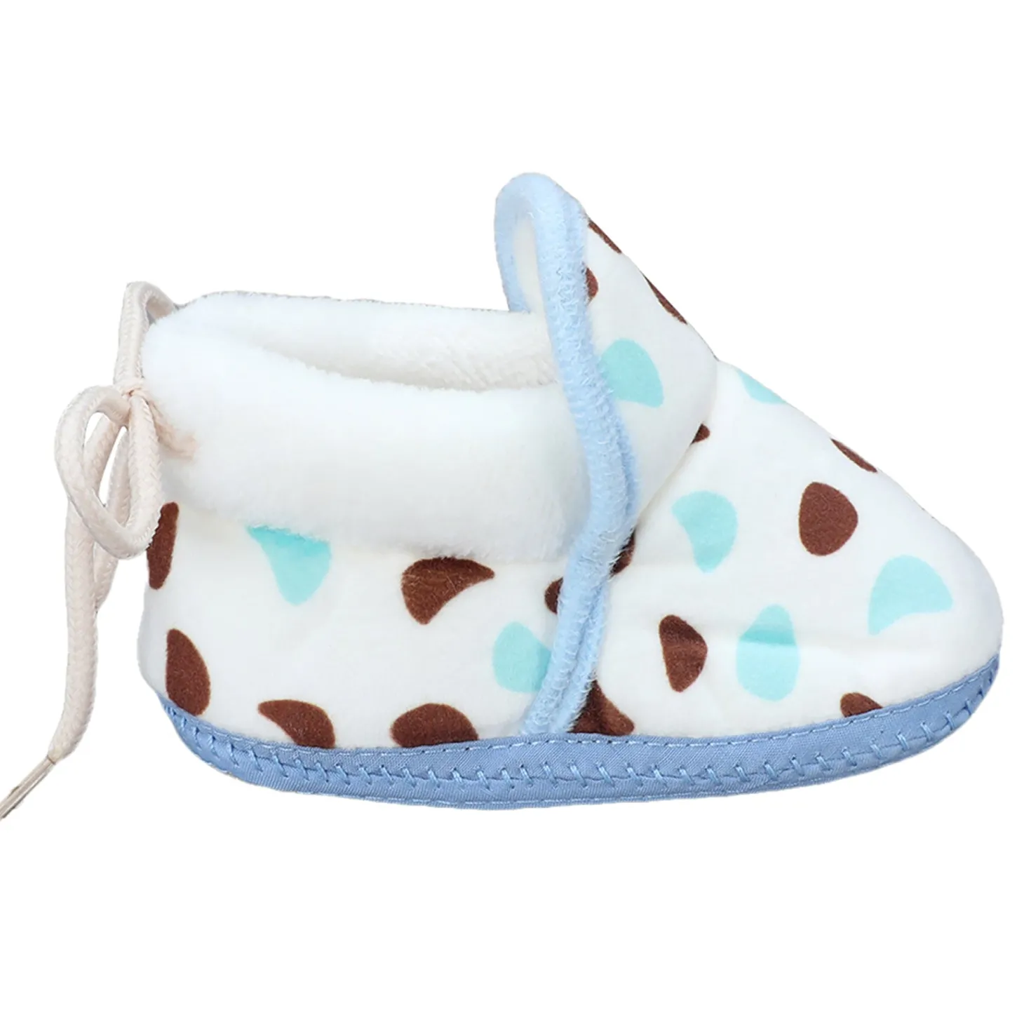Baby Moo Abstract Spots Soft Slip-On Anti-Skid Plush Warm Booties - Blue