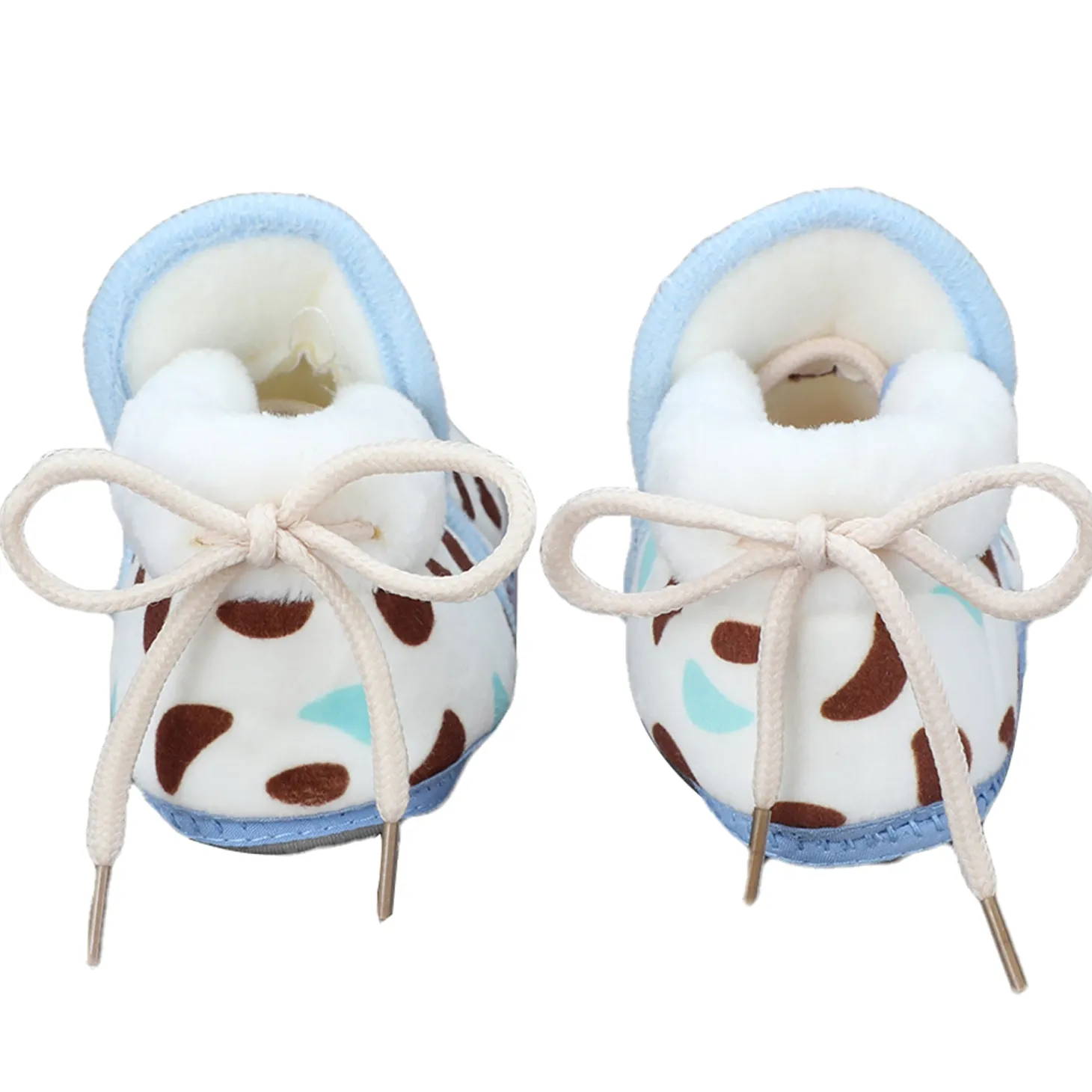 Baby Moo Abstract Spots Soft Slip-On Anti-Skid Plush Warm Booties - Blue