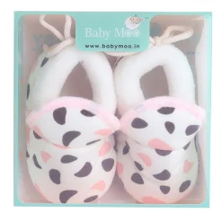 Baby Moo Abstract Spots Soft Slip-On Anti-Skid Plush Warm Booties - Pink