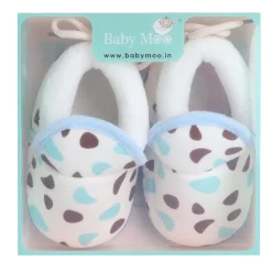 Baby Moo Abstract Spots Soft Slip-On Anti-Skid Plush Warm Booties - Blue