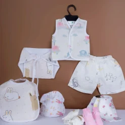 Baby Moo Adorable Animal Print Infant Essentials 10 Pcs Muslin Clothing Gift Set - Multicolour