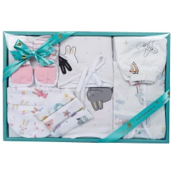 Baby Moo Adorable Animal Print Infant Essentials 10 Pcs Muslin Clothing Gift Set - Multicolour