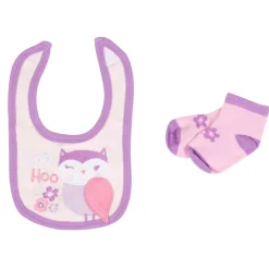 Baby Moo Adorable Gift Set 5 Piece With Bodysuits, Pyjama, Bib And Socks - Purple