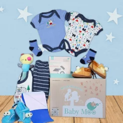 Baby Moo Adventurous Baby Boy Animal Blue 10 Pcs Gift Hamper - 0-9M Sizes Available
