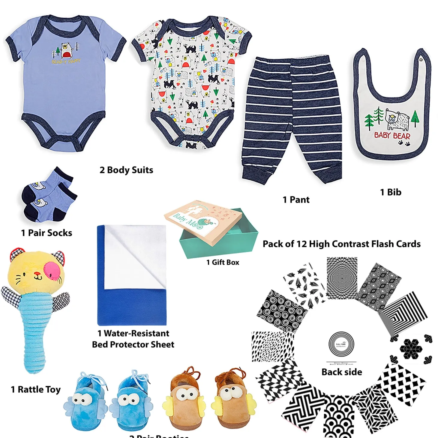 Baby Moo Adventurous Baby Boy Animal Blue 10 Pcs Gift Hamper - 0-9M Sizes Available