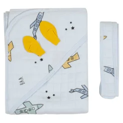 Baby Moo Aeroplane Soft Warm Hooded Wrapper - White