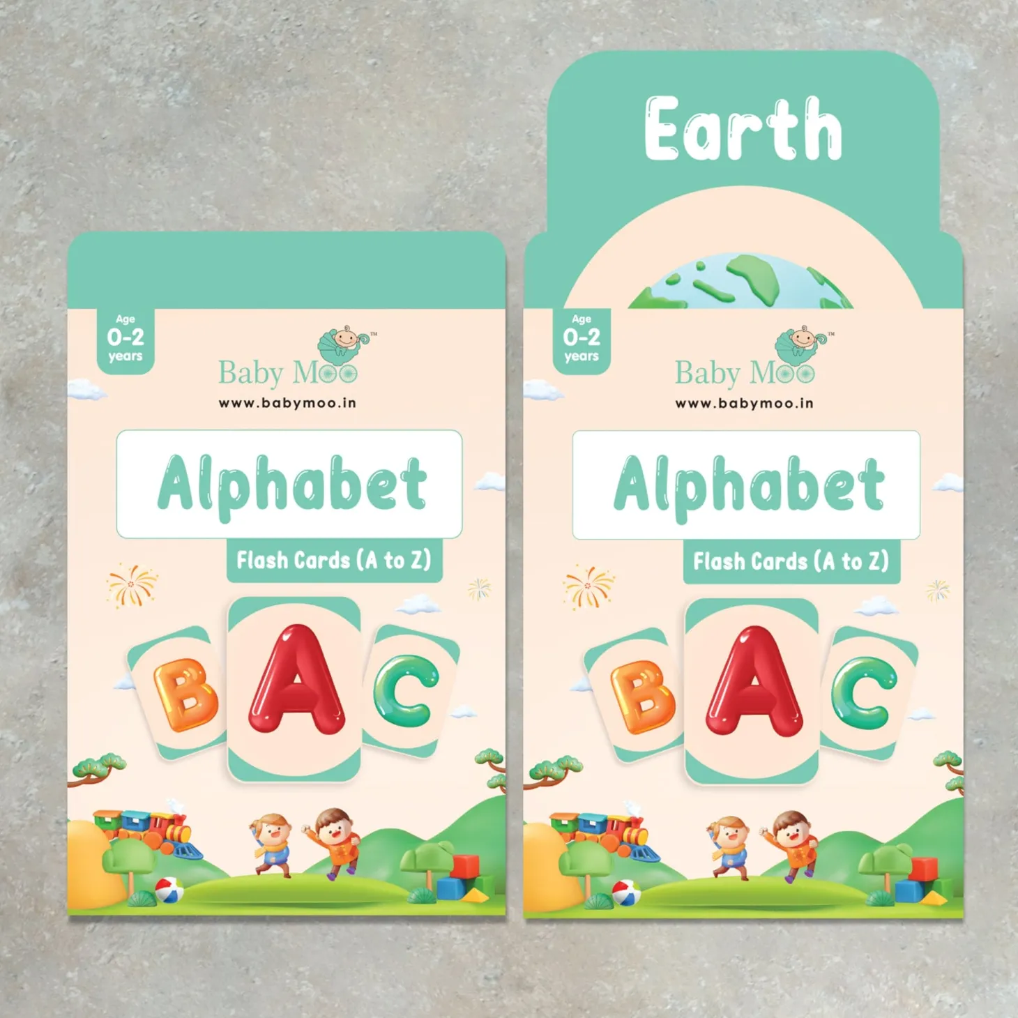 Baby Moo Alphabet A To Z 26 Flash Cards - Green, Peach