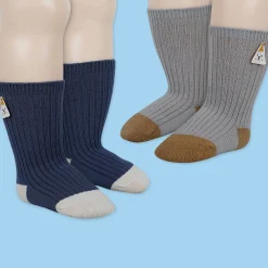 Baby Moo Animal Applique Ribbed Soft Socks Pack of 2 - Grey, Blue