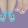 Baby Moo Animal 3D Rattle Anti-Skid Socks Booties Pack of 2 - Blue, Peach