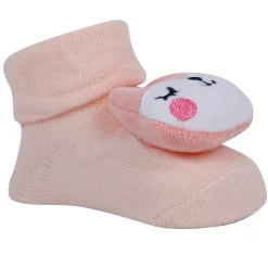 Baby Moo Animal 3D Rattle Anti-Skid Socks Booties Pack of 2 - Blue, Peach
