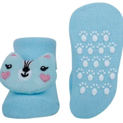 Baby Moo Animal 3D Rattle Anti-Skid Socks Booties Pack of 2 - Blue, Peach