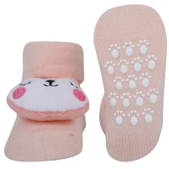 Baby Moo Animal 3D Rattle Anti-Skid Socks Booties Pack of 2 - Blue, Peach