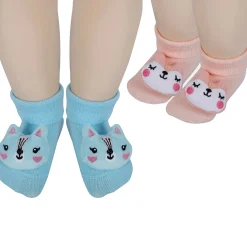 Baby Moo Animal 3D Rattle Anti-Skid Socks Booties Pack of 2 - Blue, Peach