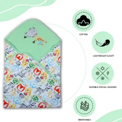 Baby Moo Animal Embroidery Soft Reversible Wrapper - Green