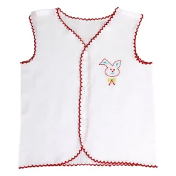 Baby Moo Animal Embroidery V-Neck Sleeveless Front Opening Button Cotton Jhablas 5 Pcs - Multicolour, White