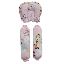Baby Moo Animal Kingdom Soft Velvet U Pillow, 2 Side Bolsters Mattress Set - Pink