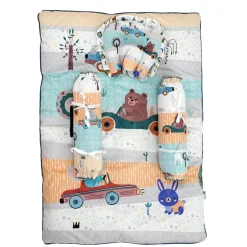 Baby Moo Animal Safari Soft Velvet U Pillow, 2 Side Bolsters Mattress Set - Yellow