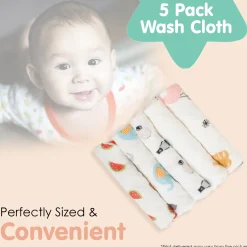 Baby Moo Animal Soft And Absorbent Muslin Napkins Set of 5 Wash Cloth - White