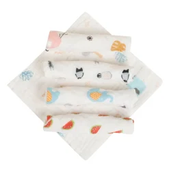 Baby Moo Animal Soft And Absorbent Muslin Napkins Set of 5 Wash Cloth - White