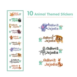 Baby Moo Animals Personalised Name Self Adhesive Transparent Embossed Stickers, 3D Labels 10 Pcs Stationery Set for Children - Multicolour