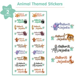 Baby Moo Animals Personalised Name Self Adhesive Transparent Embossed Stickers, 3D Labels 20 Pcs Stationery Set for Children - Multicolour
