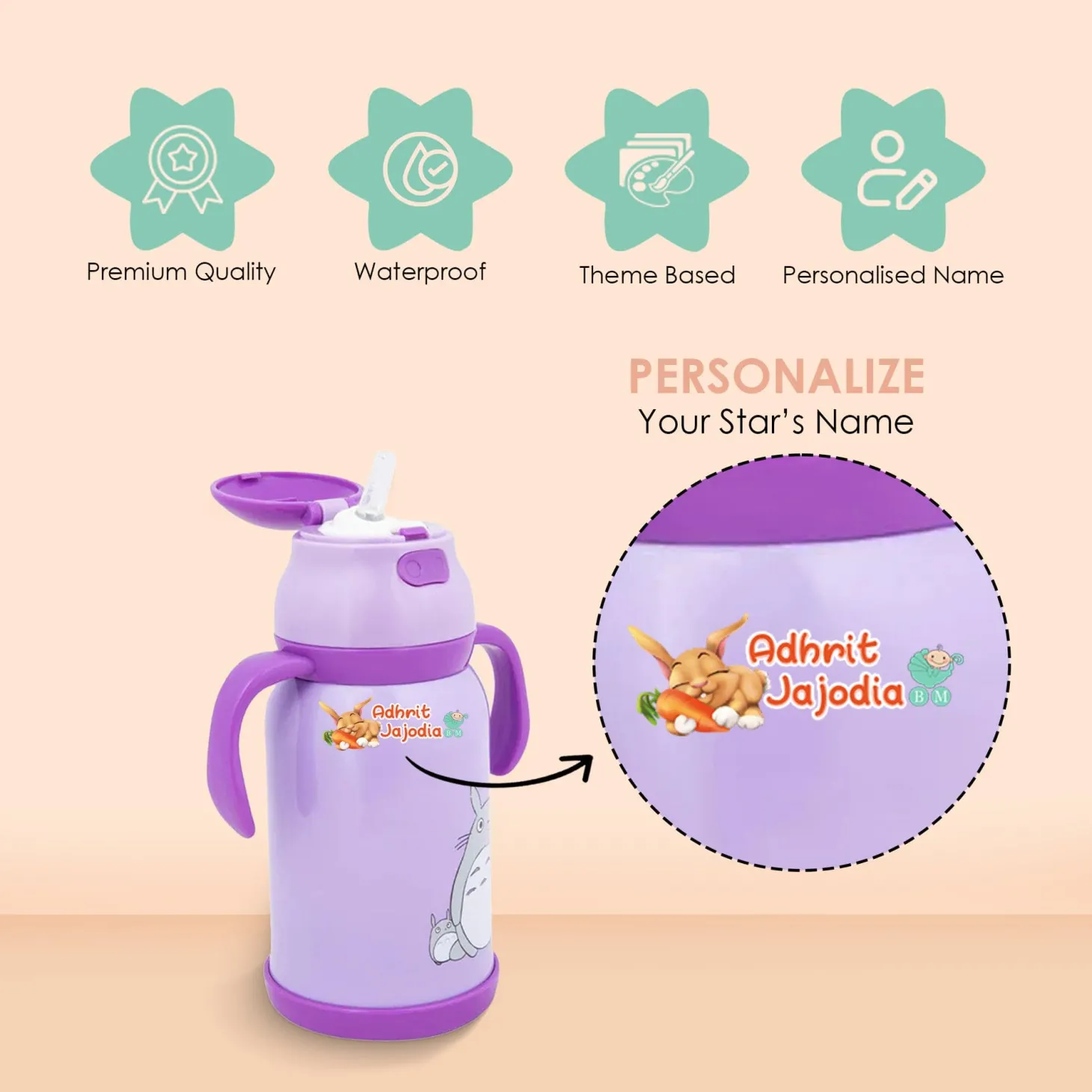 Baby Moo Animals Personalised Name Self Adhesive Transparent Embossed Stickers, 3D Labels 20 Pcs Stationery Set for Children - Multicolour