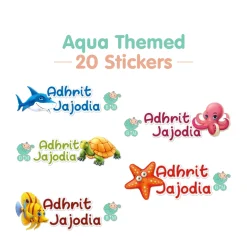 Baby Moo Aqua Personalised Name Self Adhesive Transparent Embossed Stickers, 3D Labels 20 Pcs Stationery Set for Children - Blue