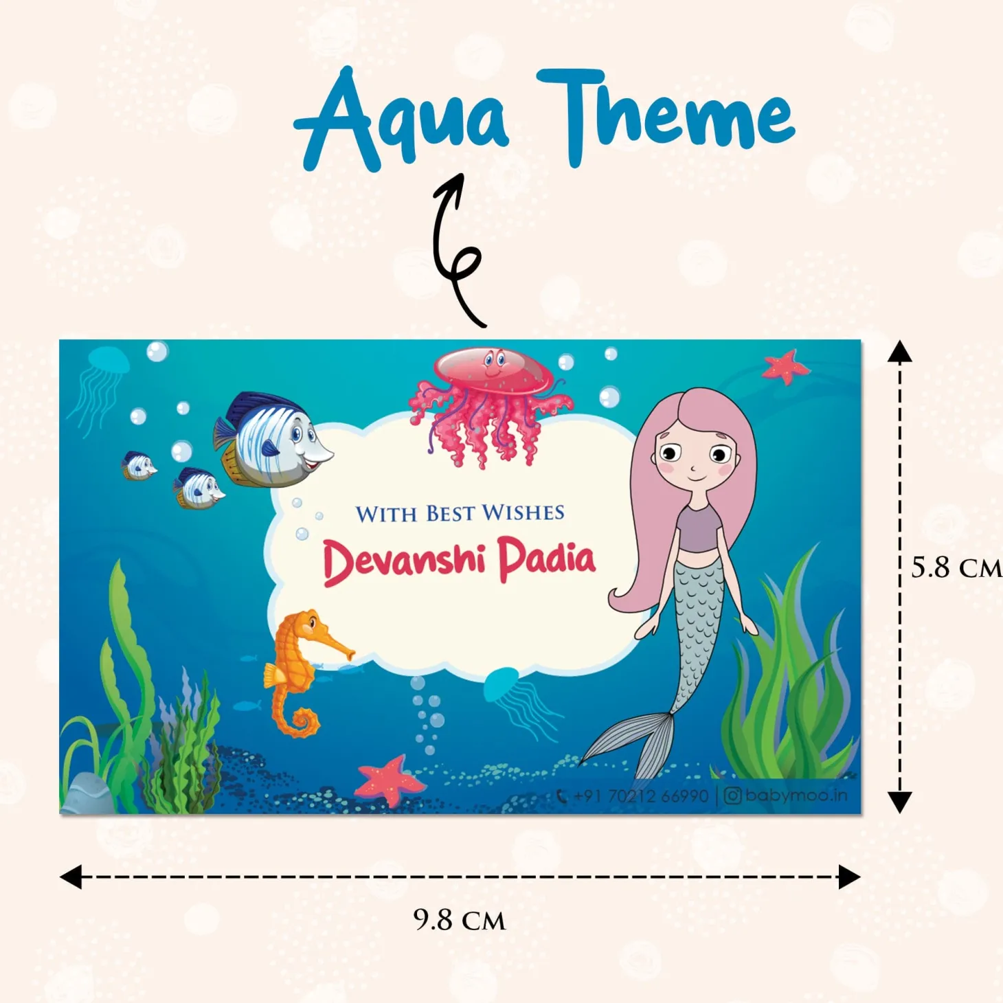 Baby Moo Aqua World 40 Gift Card Pack Personalised Wish Tags - Blue