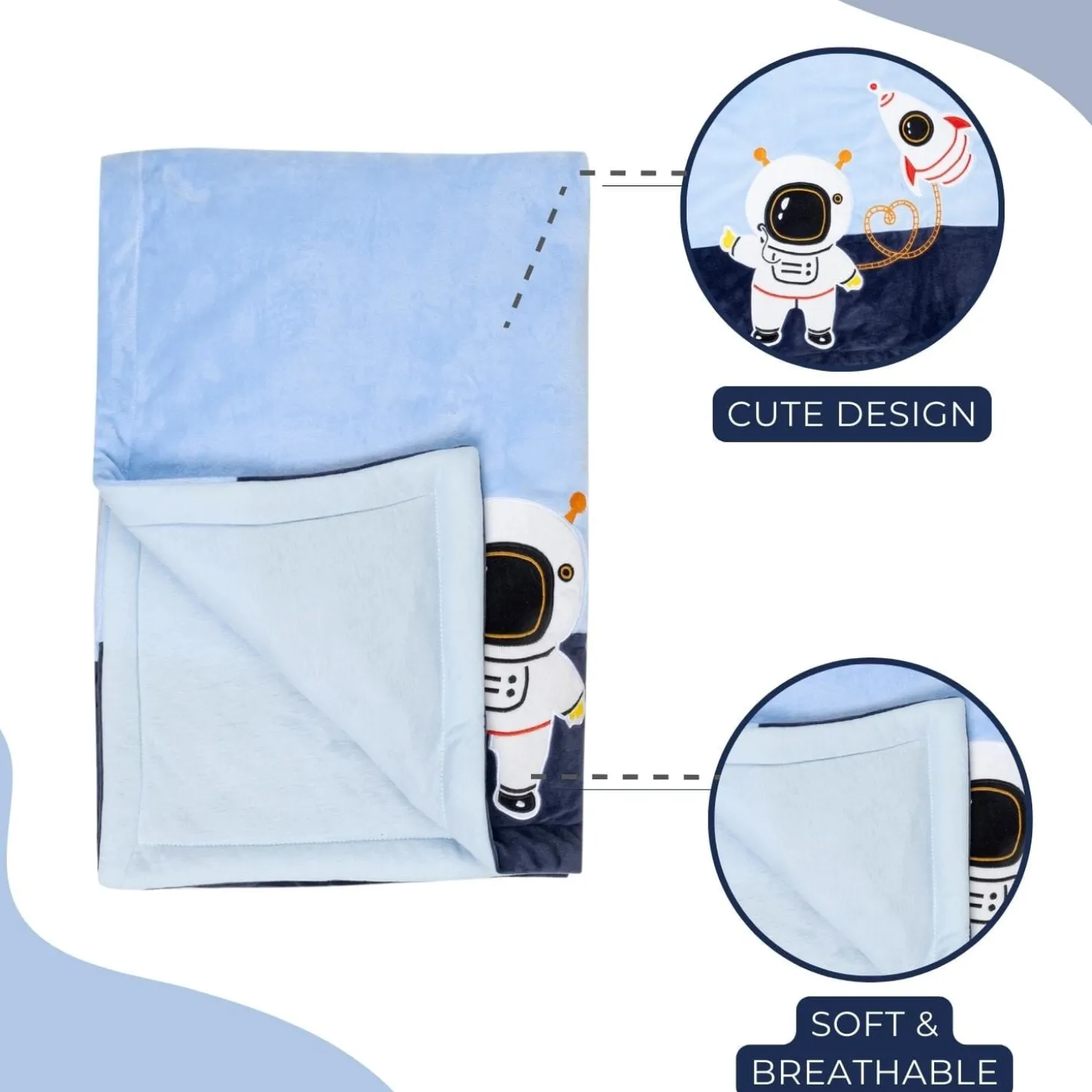 Baby Moo Astronaut Plush Cotton All Season Nursery Blanket - Blue