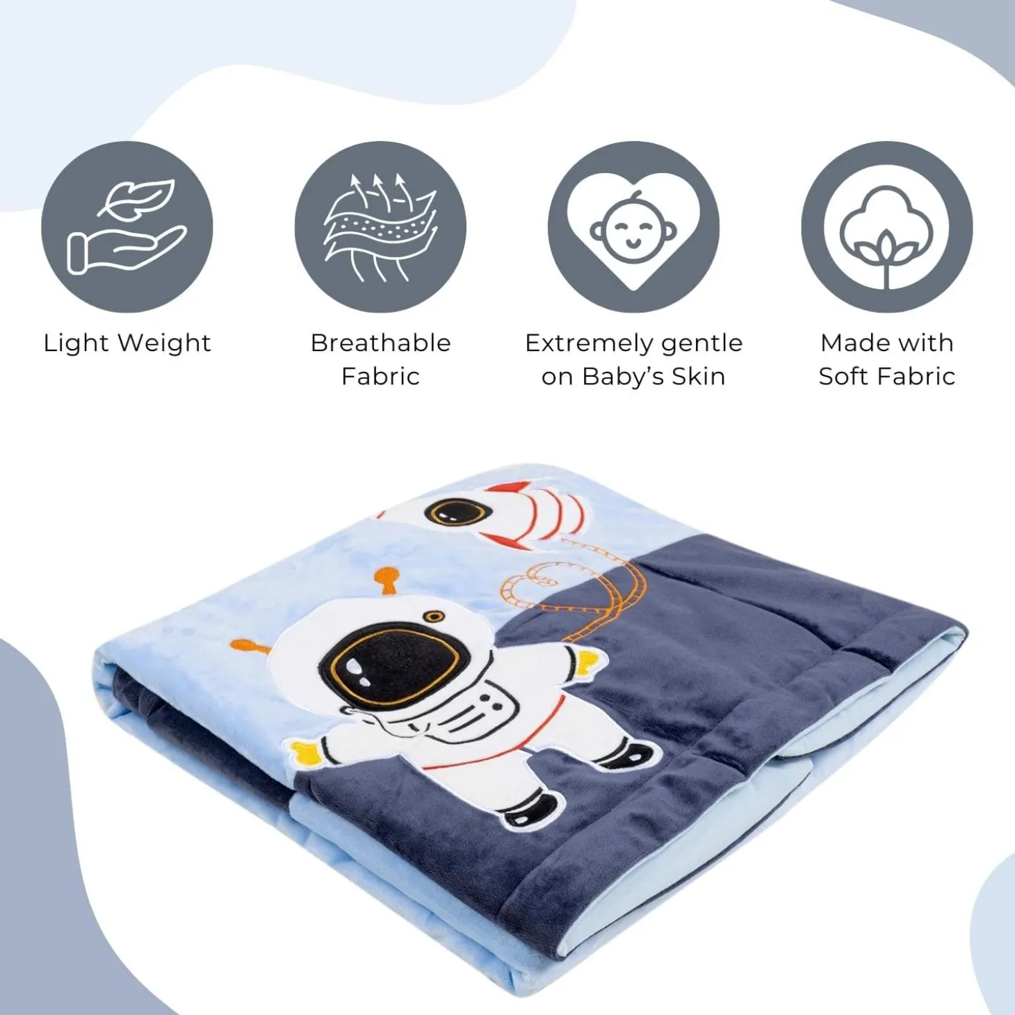 Baby Moo Astronaut Plush Cotton All Season Nursery Blanket - Blue