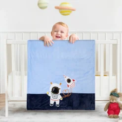Baby Moo Astronaut Plush Cotton All Season Nursery Blanket - Blue