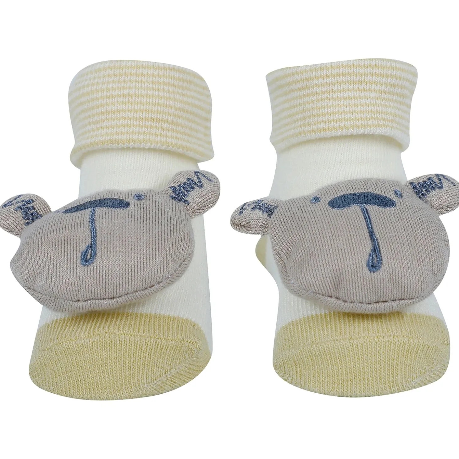 Baby Moo Bear 3D Rattle Anti-Skid Socks Booties Pack of 3 - Blue, Yellow